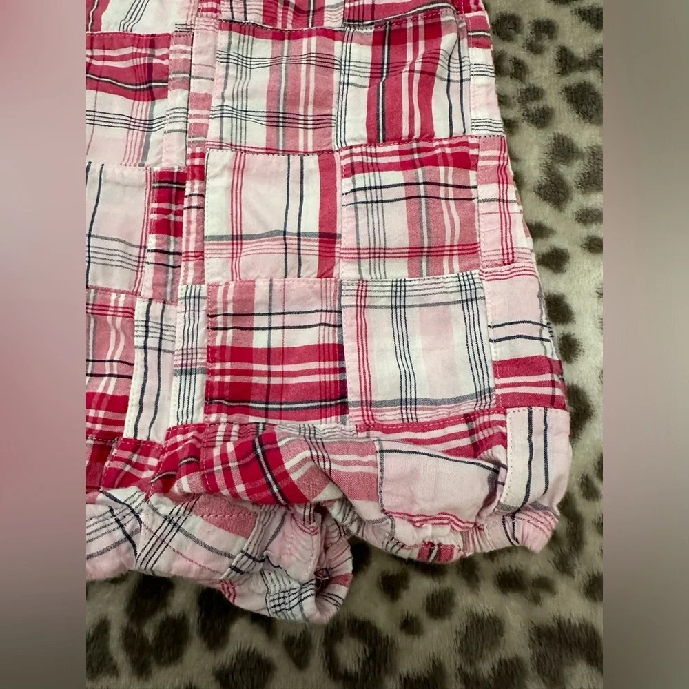 Old Navy Plaid Patchwork Onesie One Piece Romper in White Pink Size 6-12 months